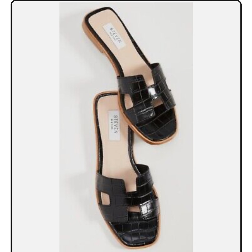 STEVEN by Steve Madden Harlien Croc Embossed Slides Sandals Sz 7.5 Hermés Vibes
